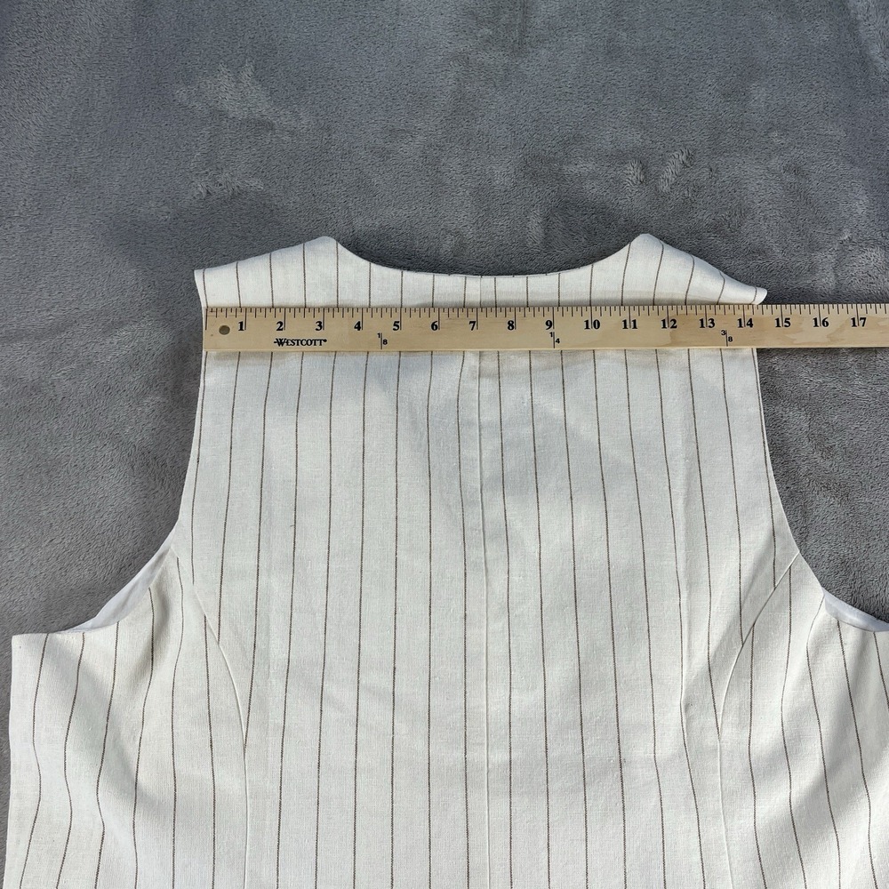 J.Crew Women 18 Linen Pinstripe Vest Cream Tan Button Layering Coastal Grandma - Picture 8 of 8